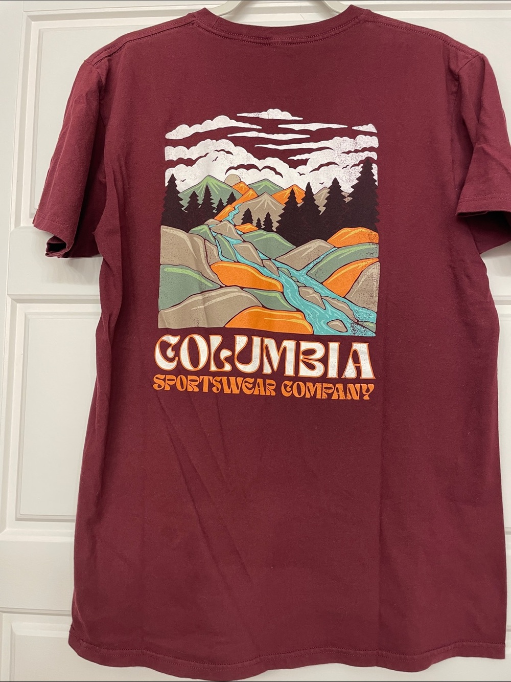Columbia Maroon Short-Sleeve Tee with Multicolor Outdoor Graphic